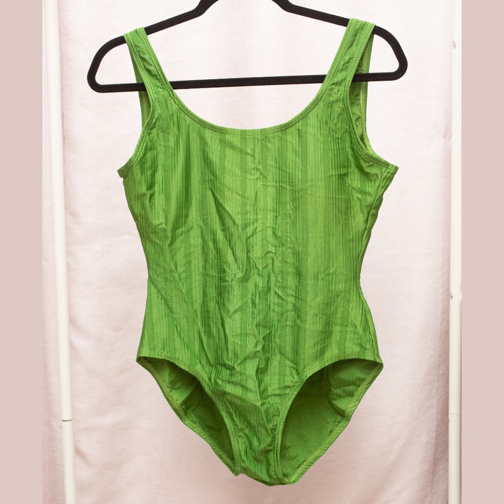 One piece green ribbed bathing suit w/ built in bra lightly padded - Catalina-1X